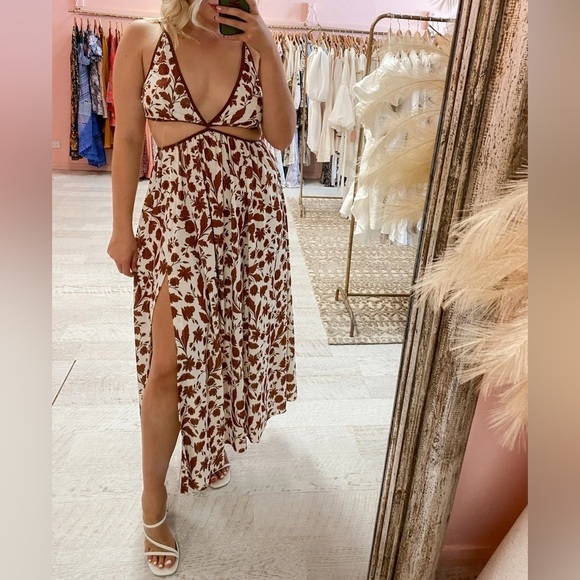 Bec + Bridge Brown White Print Cutout Phillipa Maxi Dress Size 10 US NWT - Picture 3 of 10